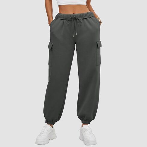 Women's Cargo Sweatpants Baggy Oversized Gym Cotton Joggers Pockets Y2k Elastic High Waisted Comfy Lounge Pants in Saudi Arabia