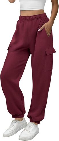 Women's Cargo Sweatpants Baggy Oversized Gym Cotton Joggers Pockets Y2k Elastic High Waisted Comfy Lounge Pants in Saudi Arabia