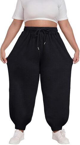 Plus Size Sweatpants Women Baggy Joggers Casual Drawstring High Waisted Workout Lounge Pant Pockets in Saudi Arabia