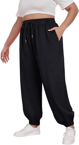 Plus Size Sweatpants Women Baggy Joggers Casual Drawstring High Waisted Workout Lounge Pant Pockets in Saudi Arabia