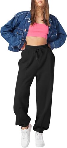 Womens High Waisted Sweatpants Workout Athletic Joggers Drawstring Baggy Lounge Cinch Bottom Pants Pocket in Saudi Arabia