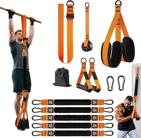 Pull Up Assistance Bands Set of 11 (375lbs)–Extra Heavy Duty Band, Dual Foot Rest, Door Anchor, Handles–Adjustable Resistance Bands for Pull Up Bar, Strength Training, Home Gym Workout in Saudi Arabia