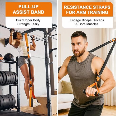 Pull Up Assistance Bands Set of 11 (375lbs)–Extra Heavy Duty Band, Dual Foot Rest, Door Anchor, Handles–Adjustable Resistance Bands for Pull Up Bar, Strength Training, Home Gym Workout in Saudi Arabia