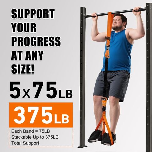 Pull Up Assistance Bands Set of 11 (375lbs)–Extra Heavy Duty Band, Dual Foot Rest, Door Anchor, Handles–Adjustable Resistance Bands for Pull Up Bar, Strength Training, Home Gym Workout in Saudi Arabia
