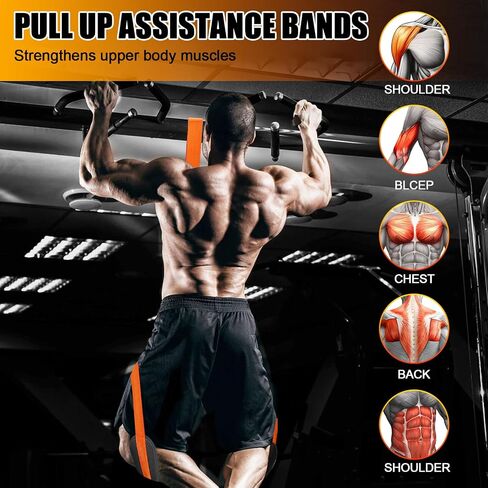 Pull Up Assistance Bands Set of 11 (375lbs)–Extra Heavy Duty Band, Dual Foot Rest, Door Anchor, Handles–Adjustable Resistance Bands for Pull Up Bar, Strength Training, Home Gym Workout in Saudi Arabia