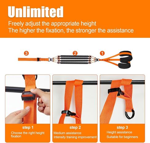 Pull Up Assistance Bands Set of 11 (375lbs)–Extra Heavy Duty Band, Dual Foot Rest, Door Anchor, Handles–Adjustable Resistance Bands for Pull Up Bar, Strength Training, Home Gym Workout in Saudi Arabia