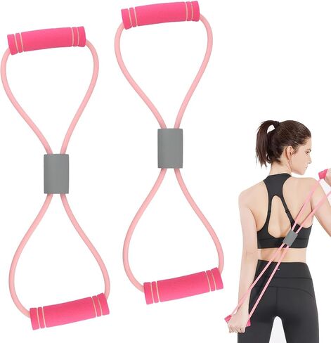 Saludea Resistance Band, 2 PCS with Handles Figure 8 Resistance Band, Yoga Gym Fitness Pulling Rope for Full Body Workout Arms Shoulders Back Legs and Buttocks (Pink) in Saudi Arabia