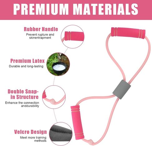 Saludea Resistance Band, 2 PCS with Handles Figure 8 Resistance Band, Yoga Gym Fitness Pulling Rope for Full Body Workout Arms Shoulders Back Legs and Buttocks (Pink) in Saudi Arabia