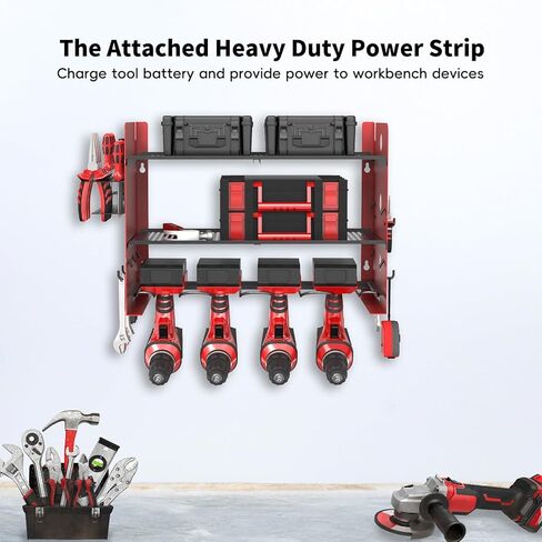 NWH Power Tool Organizer Wall Mount,Tool Organizer with 5 Drill Racks in Garage, 3 Levels of Storage Space, Heavy Duty Metal Power Tool Storage Rack Tool Shelf for Garage Organization in Kuwait