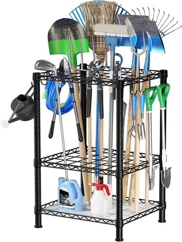 T2 Garden Tool Organizer（With Adjustable Shelf）Heavy Duty Garage Tool Storage for Yard，Shed，Outdoor and Lawn，Freestanding Tool Organizers and Storage UP to 45 Tools，Black with Anti-Tip Device in Saudi Arabia