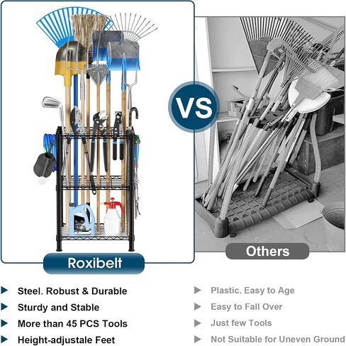 T2 Garden Tool Organizer（With Adjustable Shelf）Heavy Duty Garage Tool Storage for Yard，Shed，Outdoor and Lawn，Freestanding Tool Organizers and Storage UP to 45 Tools，Black with Anti-Tip Device in Saudi Arabia