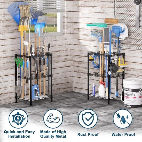 T2 Garden Tool Organizer（With Adjustable Shelf）Heavy Duty Garage Tool Storage for Yard，Shed，Outdoor and Lawn，Freestanding Tool Organizers and Storage UP to 45 Tools，Black with Anti-Tip Device in Saudi Arabia
