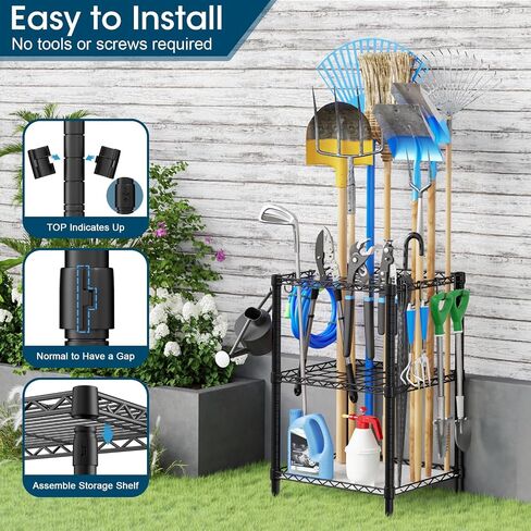 T2 Garden Tool Organizer（With Adjustable Shelf）Heavy Duty Garage Tool Storage for Yard，Shed，Outdoor and Lawn，Freestanding Tool Organizers and Storage UP to 45 Tools，Black with Anti-Tip Device in Saudi Arabia