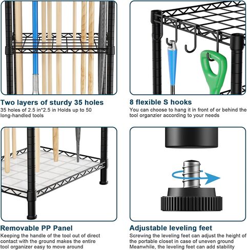 T2 Garden Tool Organizer（With Adjustable Shelf）Heavy Duty Garage Tool Storage for Yard，Shed，Outdoor and Lawn，Freestanding Tool Organizers and Storage UP to 45 Tools，Black with Anti-Tip Device in Saudi Arabia