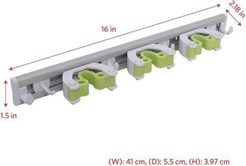 Pine-Sol Mop and Broom Holder - Hanging Wall Mount Storage Rack with 3 Slots and 6 Hooks - Adjustable Cleaning Tool Organizer for Garage, Kitchen, and Utility Closet in Kuwait