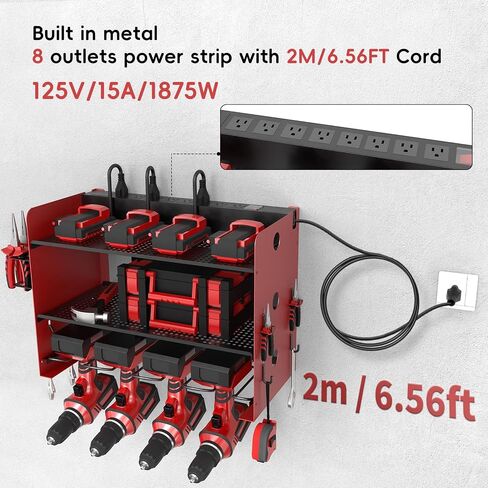 NWH Power Tool Organizer Wall Mount,Tool Organizer with 5 Drill Racks in Garage, 3 Levels of Storage Space, Heavy Duty Metal Power Tool Storage Rack Tool Shelf for Garage Organization in Saudi Arabia