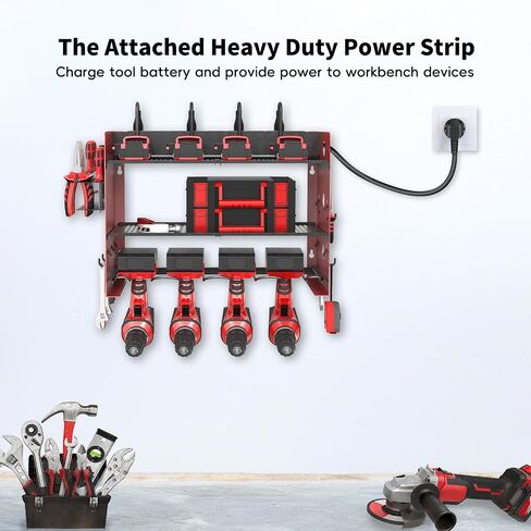 NWH Power Tool Organizer Wall Mount,Tool Organizer with 5 Drill Racks in Garage, 3 Levels of Storage Space, Heavy Duty Metal Power Tool Storage Rack Tool Shelf for Garage Organization in Saudi Arabia