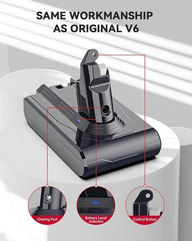 موربايلوت بطارية ليثيوم ايون بديلة V6 3000mAh 21.6 فولت لبطاريات مكنسة دايسون V6 DC59 DC58 DC61 DC62 DC72 DC74 - مع 2 عبوة من فلتر v6 مجاني in Kuwait