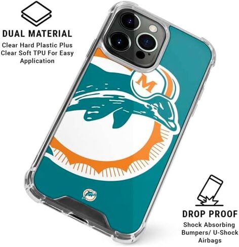 Skinit Clear Phone Case متوافق مع iPhone 15 Pro - تصميم شعار NFL Miami Dolphins المرخص رسميًا in Saudi Arabia