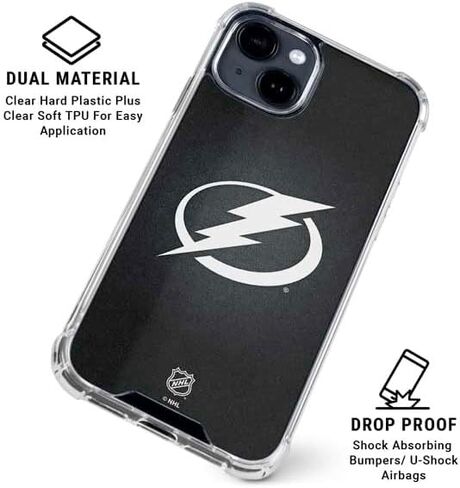 Skinit Clear Phone Case Compatible with iPhone 15 - Officially Licensed NHL Tampa Bay Lightning Black Background Design in Saudi Arabia