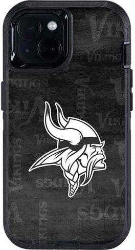 Skinit Decal Phone Skin Compatible with OtterBox Defender iPhone 15 - Officially Licensed NFL Minnesota Vikings Black & White Design in Saudi Arabia