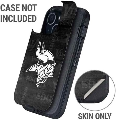 Skinit Decal Phone Skin Compatible with OtterBox Defender iPhone 15 - Officially Licensed NFL Minnesota Vikings Black & White Design in Saudi Arabia