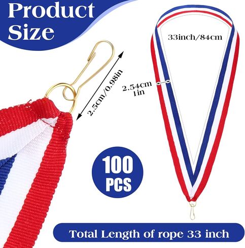 100 PCS Red White و Blue Lanyard Medal Ribbons Neck Ribbon for Medals Award Moled Award With Clips Snap for Daists Most Party Party in Saudi Arabia