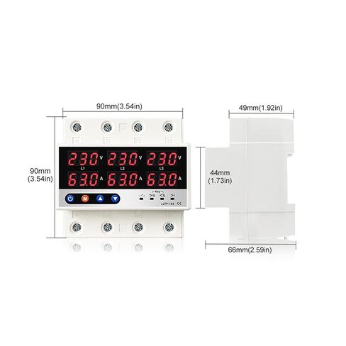 3 Three Phase Voltage Current Relay Protector 100A 63A 60A 220V 3P Over Under Voltage Relay Current Limiter Adjustable Protect 1Pcs(63A Without N 380V) in Saudi Arabia