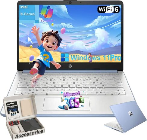 HP Student Business Computer - W/Microsoft Office Lifetime & Offc DVD محرك أقراص DVD • ذاكرة الوصول العشوائي 16GB • 128GB UFS و 256GB تمديد Micro SD • معالج Intel 4 -Core • HD Display • Win11 Pro (Silver) in Kuwait