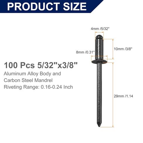 uxcell 100Pcs 3/16" x1/2" Aluminum Blind Rivets, Aluminum Grip and Steel Mandrel, Countersunk Head Long Split Rivets for Metal, Furniture, Automotive, Black in Saudi Arabia