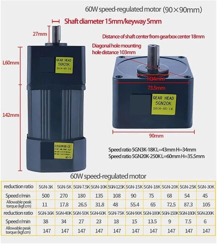 asynchronous motor 60W 220V AC Gear Motor With Speed Regulator Adjustable Speed 5IK60RGN-CF Asynchronous Motor Shaft diameter 15mm(0-108RPM) in Saudi Arabia