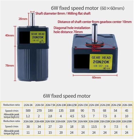 asynchronous motor 6W 220V AC Gear Fixed Speed Motor Reducer 2IK6GN-C With Single Phase Asynchronous High Torque Deceleration(23RPM) in Saudi Arabia