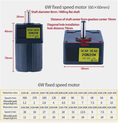 محرك غير متزامن 6W 110V AC التروس الثابتة سرعة محرك كهربائي المخفض 2IK6GN-A مع تباطؤ عزم الدوران المرتفع غير المتزامن (70 دورة في الدقيقة) in Saudi Arabia