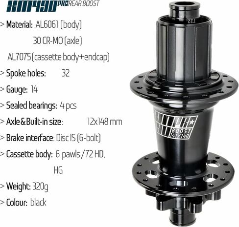Best Parts XM490 Pro Boost MTB الأمامي/الخلفي المحور 32 ثقب 6 الترباس 72HD سبيكة القرص الفرامل HG محور متوافق مع سرعة Shimano 8-11 و SRAM 8-10 السرعة in Kuwait