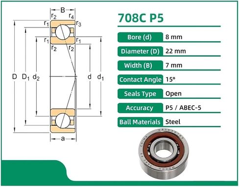 1pcs 708C P5 8X22X7 Contact Ball Bearings 5 8 * 22 * 7 in Saudi Arabia