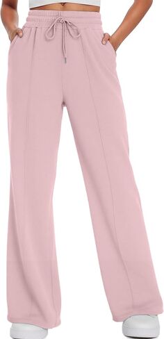 ALUWU Womens Wide Leg Sweatpants High Waisted Baggy Pants Elastic Drawstring Athletic Joggers with Pockets in Kuwait
