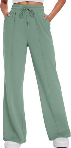 ALUWU Womens Wide Leg Sweatpants High Waisted Baggy Pants Elastic Drawstring Athletic Joggers with Pockets in Kuwait