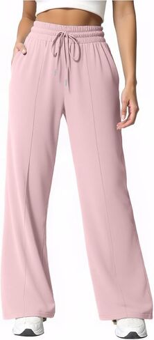 ALUWU Womens Wide Leg Sweatpants High Waisted Baggy Pants Elastic Drawstring Athletic Joggers with Pockets in Kuwait