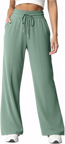 ALUWU Womens Wide Leg Sweatpants High Waisted Baggy Pants Elastic Drawstring Athletic Joggers with Pockets in Kuwait