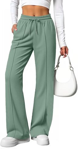ALUWU Womens Wide Leg Sweatpants High Waisted Baggy Pants Elastic Drawstring Athletic Joggers with Pockets in Kuwait
