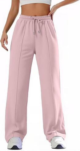 ALUWU Womens Wide Leg Sweatpants High Waisted Baggy Pants Elastic Drawstring Athletic Joggers with Pockets in Kuwait