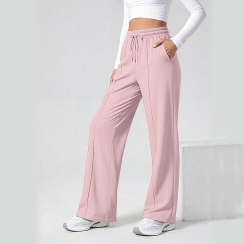 ALUWU Womens Wide Leg Sweatpants High Waisted Baggy Pants Elastic Drawstring Athletic Joggers with Pockets in Kuwait