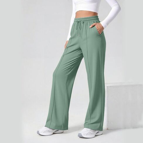 ALUWU Womens Wide Leg Sweatpants High Waisted Baggy Pants Elastic Drawstring Athletic Joggers with Pockets in Kuwait