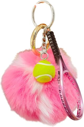 Fluffy Tennis Ball Keychain Cute Pom Pom Tennis Keyring Soft Tennis Ball Key Chain for Women Men in Kuwait