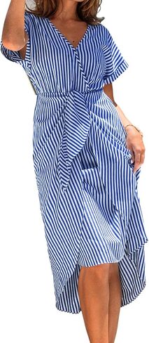 CUPSHE Women's V Neck Wrap Dress Twisted Slit Pleated Waist Tie Short Sleeve Summer Midi Dresses in Saudi Arabia