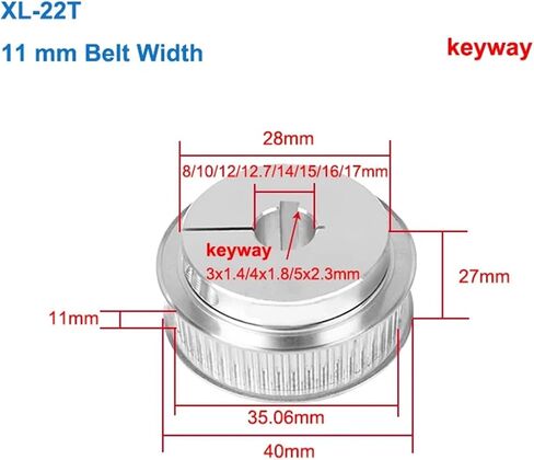 سبيكة الألومنيوم XL 22TEETH TRANTMISSON Pulley Keyway 3x1.4mm/4x1.8/5x2 in Saudi Arabia