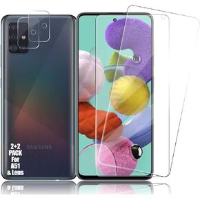 Galaxy A51 Screen Protector + Camera Lens Protectors by BIGFACE, [2 + 2 Pack] Premium HD Clear Tempered Glass, Case Friendly, 9H Hardness, 3D Touch Accuracy, Anti-Bubble Film for Samsung Galaxy A51