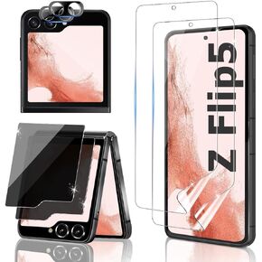 ممتاز [6 عبوات لواقي شاشة Samsung Galaxy Z Flip 5] عبوتان من غشاء TPU المرن للشاشة الداخلية + عبوتان من غشاء الزجاج المقوى للشاشة الخلفية + عبوتان من غشاء عدسة الكاميرا، سهل التركيب، بدون فقاعات in Kuwait