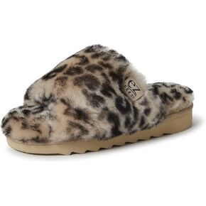 Women’s Fluffy Furry Genuine Shearling Cross Band Slipper Open Toe Slides