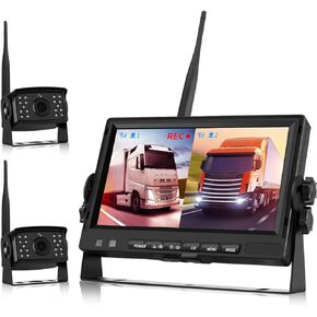 Backup Camera for Truck, Wireless Digital Backup Camera System Trailer 12 Volt Wireless Camera Kit 7 Inch Monitor DVR AHD Video Recording (Rear & Front View Camera) for RV Camper Van 12V-24V